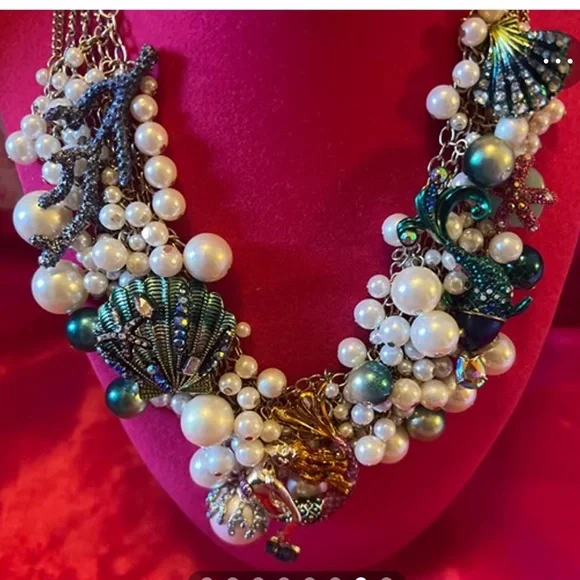*Sold On The Bay Betsey Johnson Glitter Reef Mermaid Nautical Necklace - Picture 2 of 8